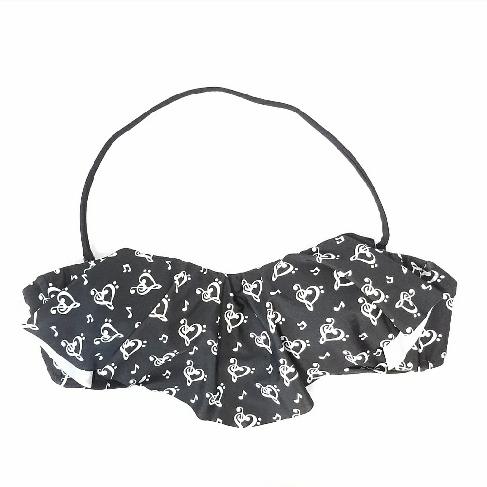 Hot Topic Treble Clef/heart Ruffled Bikini Top